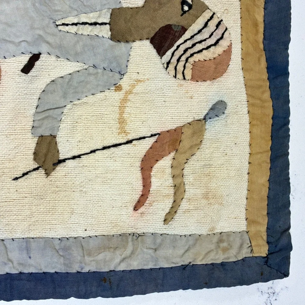 Antique Egyptian Khayamiya Hand Applique Wall Hanging Desert Caravan Folk Art